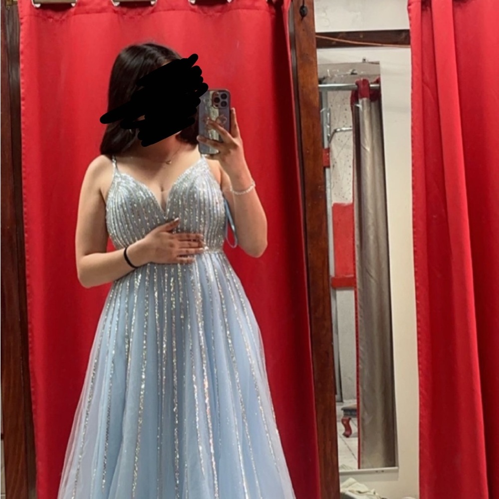 Elegant Light Blue Gown with Silver Accents